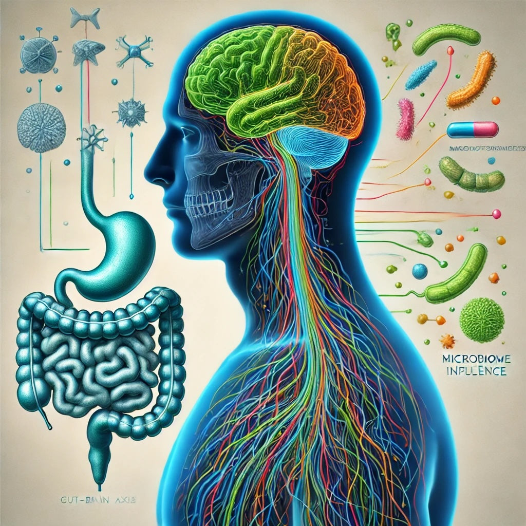 AI-assisted illustration: The Gut Microbiome and Brain Health.