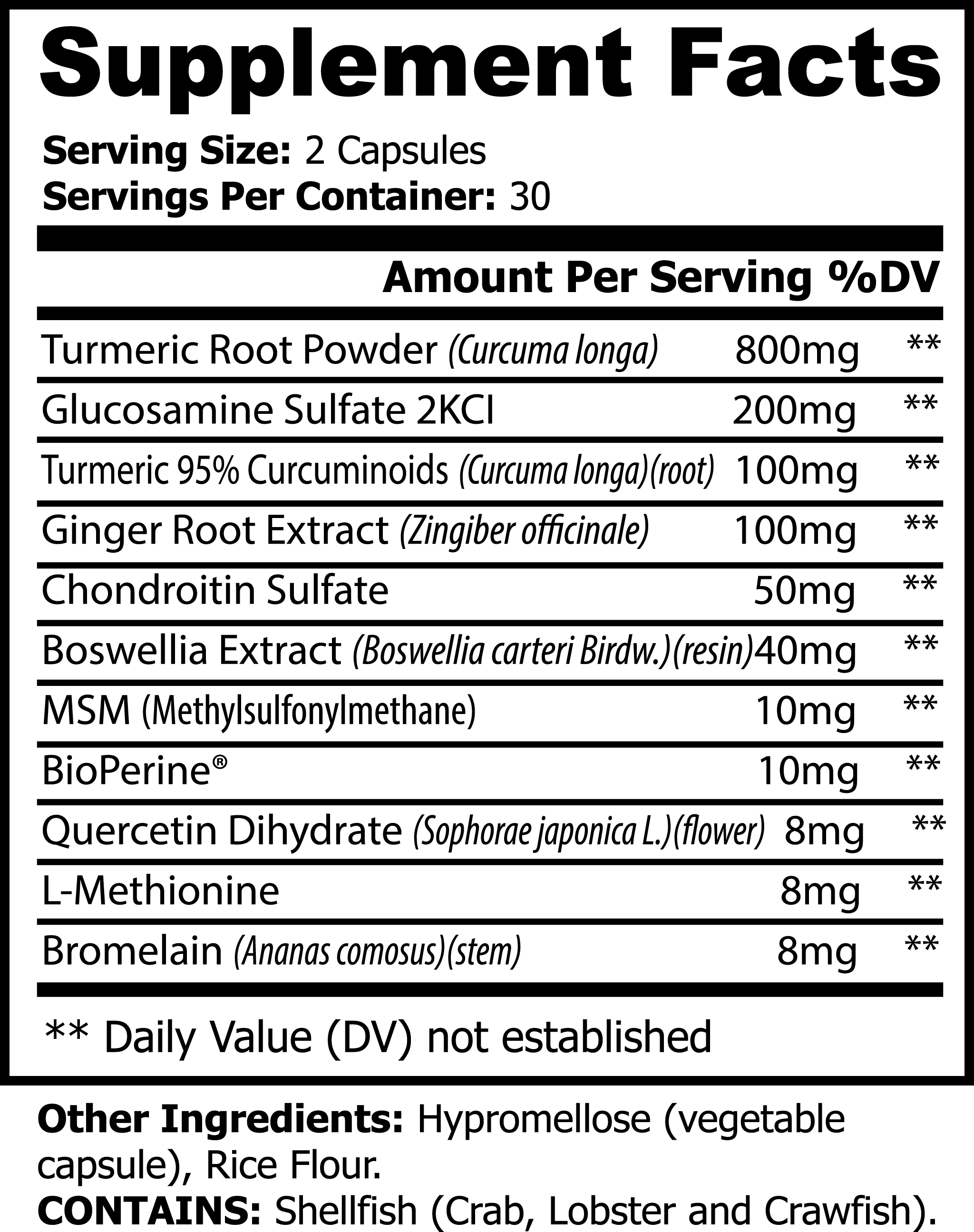 Platinum Turmeric - Supplement facts panel